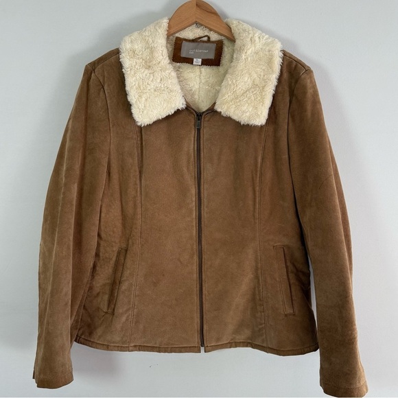 croft & barrow Jackets & Blazers - Croft & Barrow Tan Suede Jacket with Cream Collar, Size XL